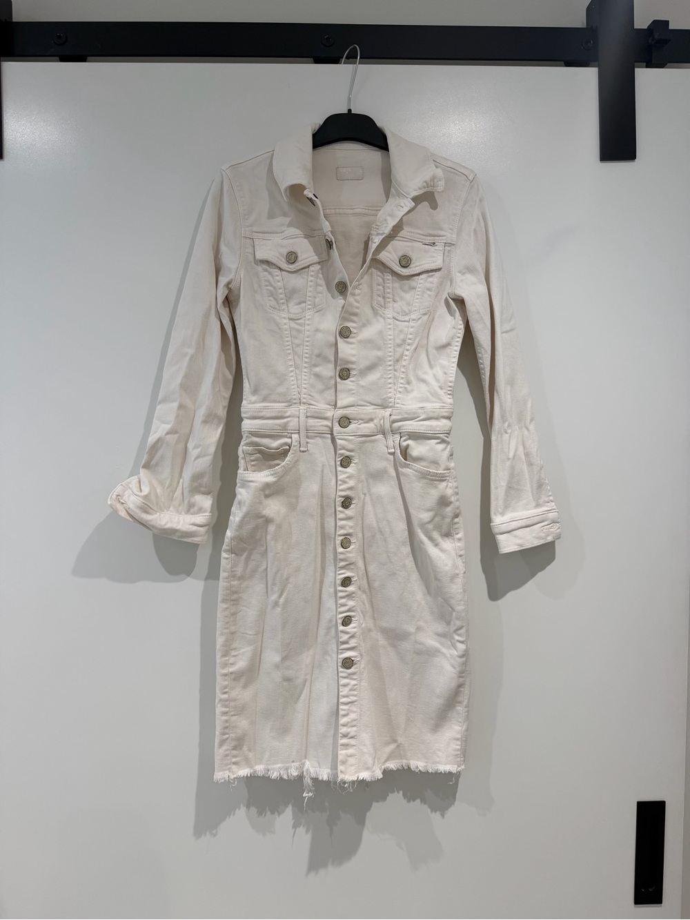 MOTHER Cream Button-Front Midi Denim Dress